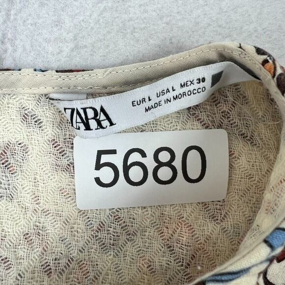 Zara Top Womens Cropped Quilted Floral Large Crew Neck Long Sleeve Peasant - Picture 5 of 6